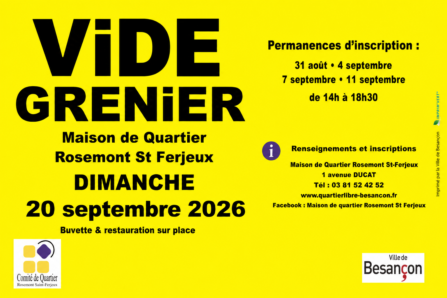 VIDE GRENIER – Maison de quartier Rosemont St-Ferjeux