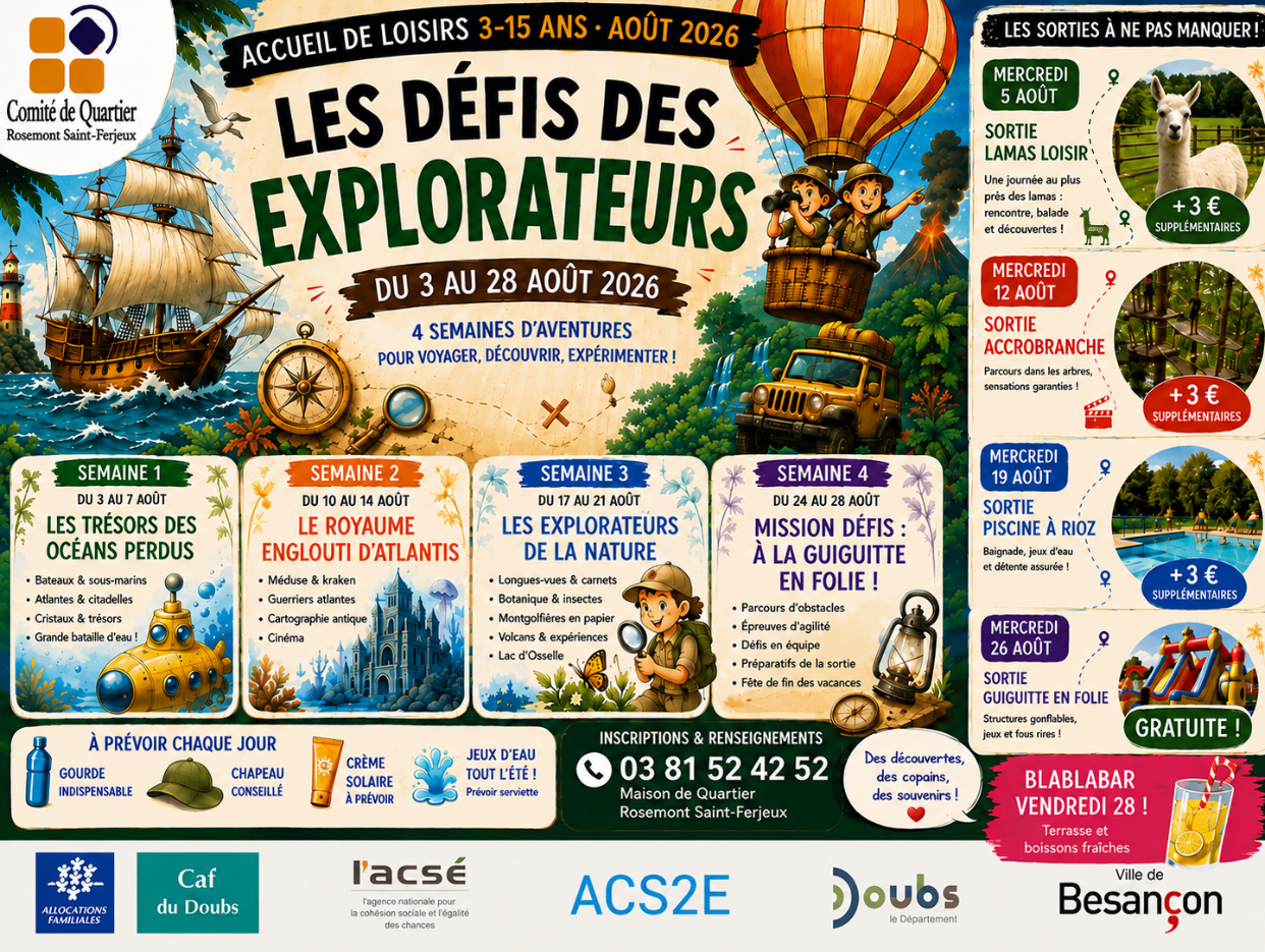 Inscriptions aux vacances d’août à la Maison de Quartier Rosemont St Ferjeux