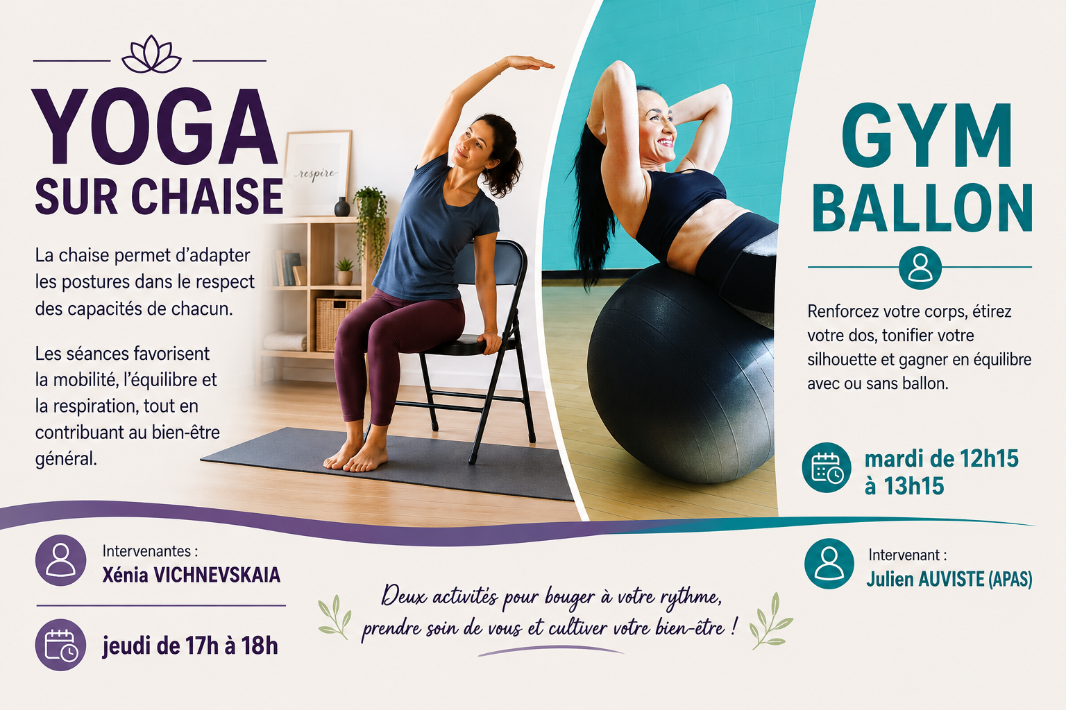 Bougez, respirez, prenez soin de vous : Yoga sur Chaise ou Gym Ballon